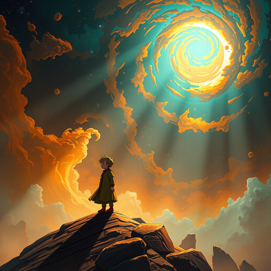 Ethereal Portrait of the Little Prince in Vibrant, Cosmic La...