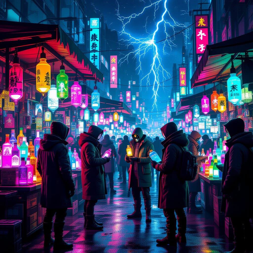 Vibrant Alien Time Market in Cyberpunk Style