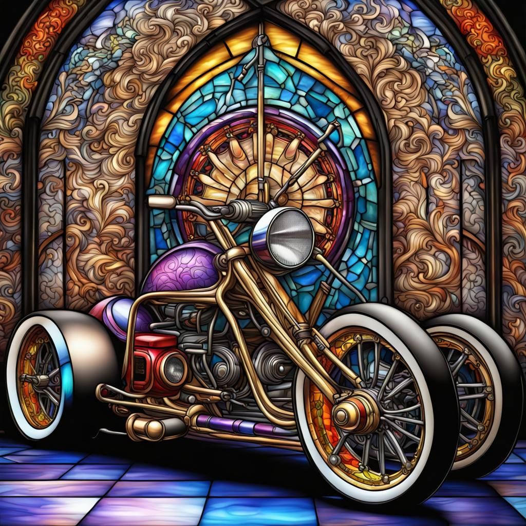Vibrant Stained Glass Dragster with Intricate Filligree Desi...