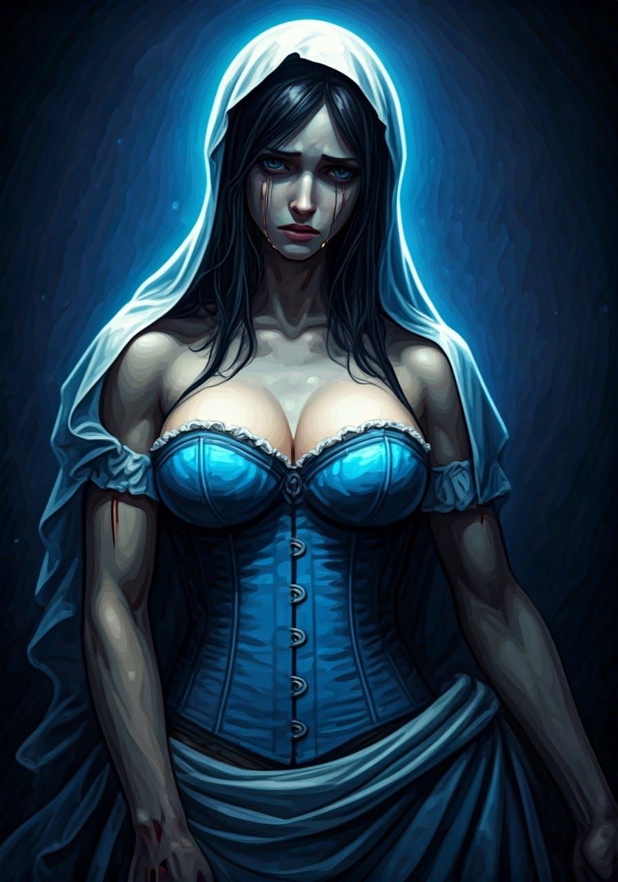 Sorrowful Pietà Scene in Blue and White Hues