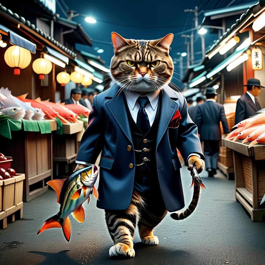 Hungry Cat Carrying A Fish