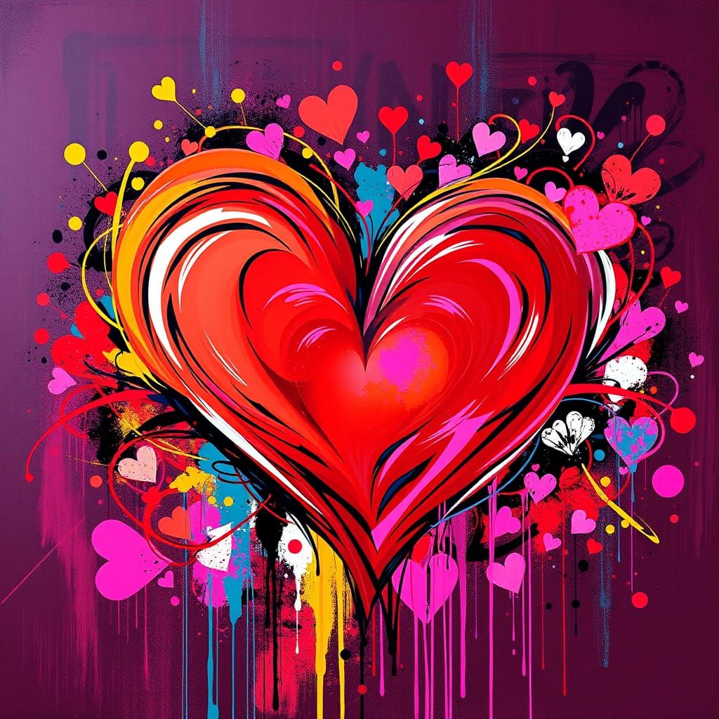 Vibrant Valentine's Day Graffiti Art in Dynamic Splash Style