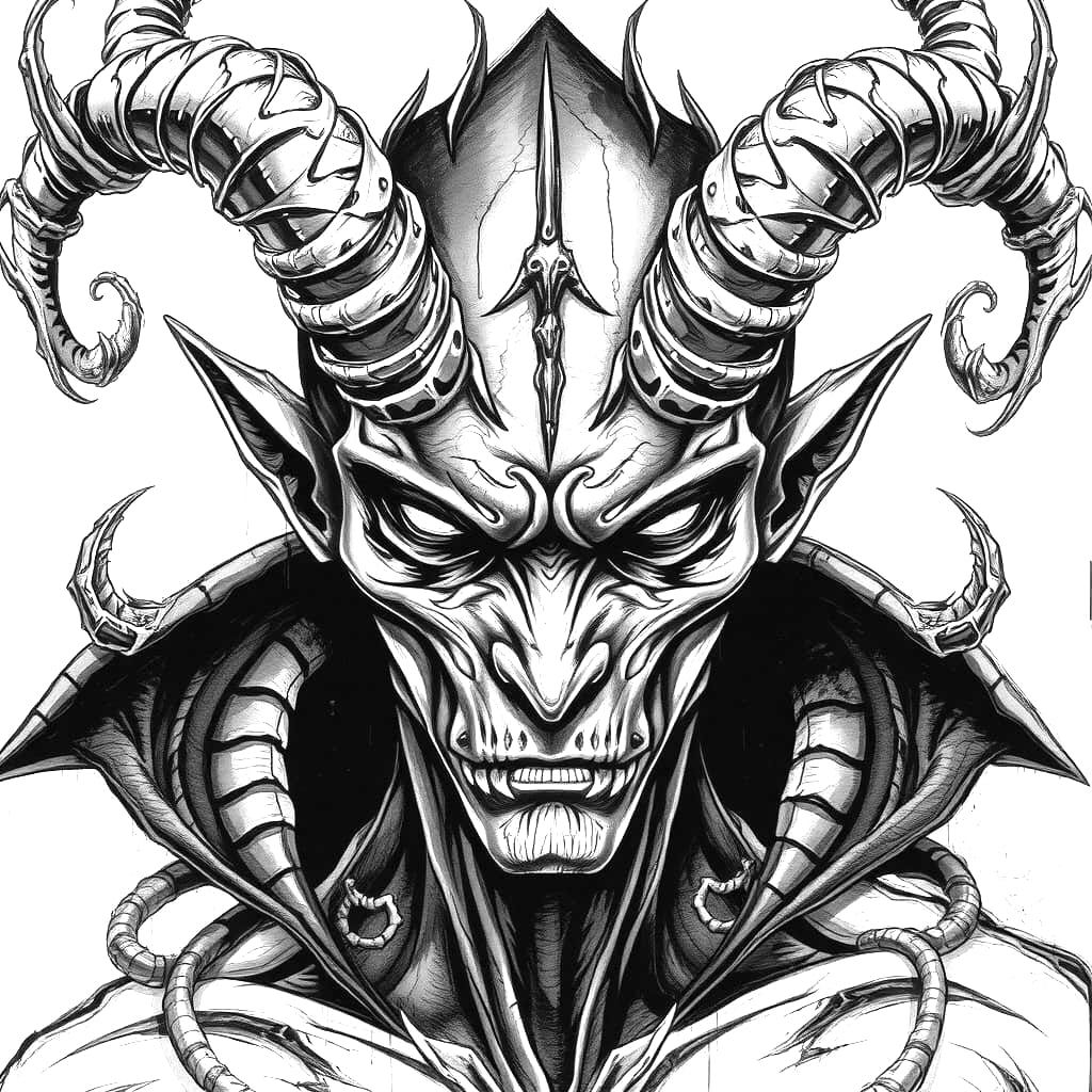 Surreal Demon Portrait with Intricate Horns