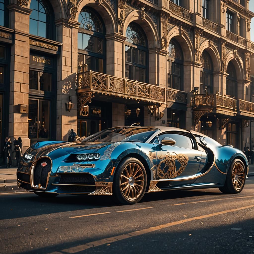Futuristic Aetherpunk Bugatti with Metal Lace Details