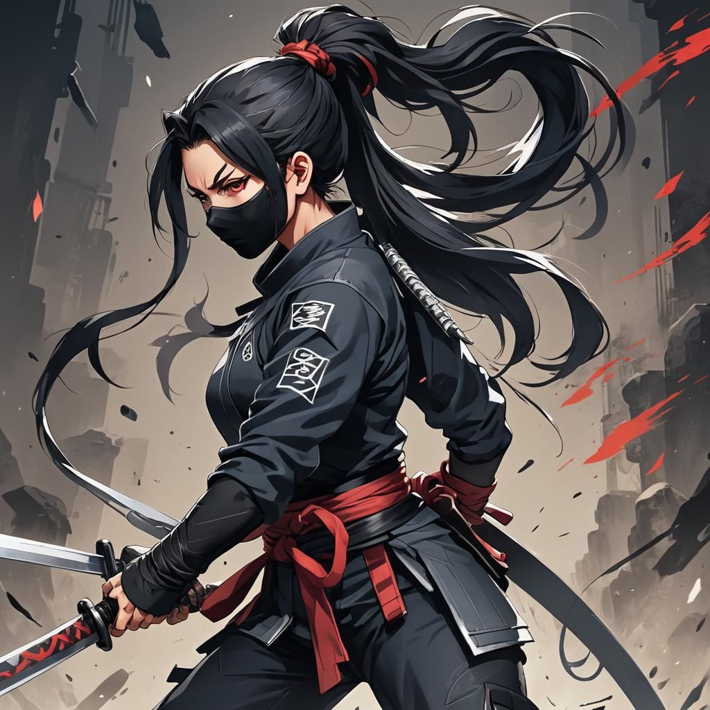 Breathtaking Female Ninja in Agile Combat, Cel-Shaded Master...