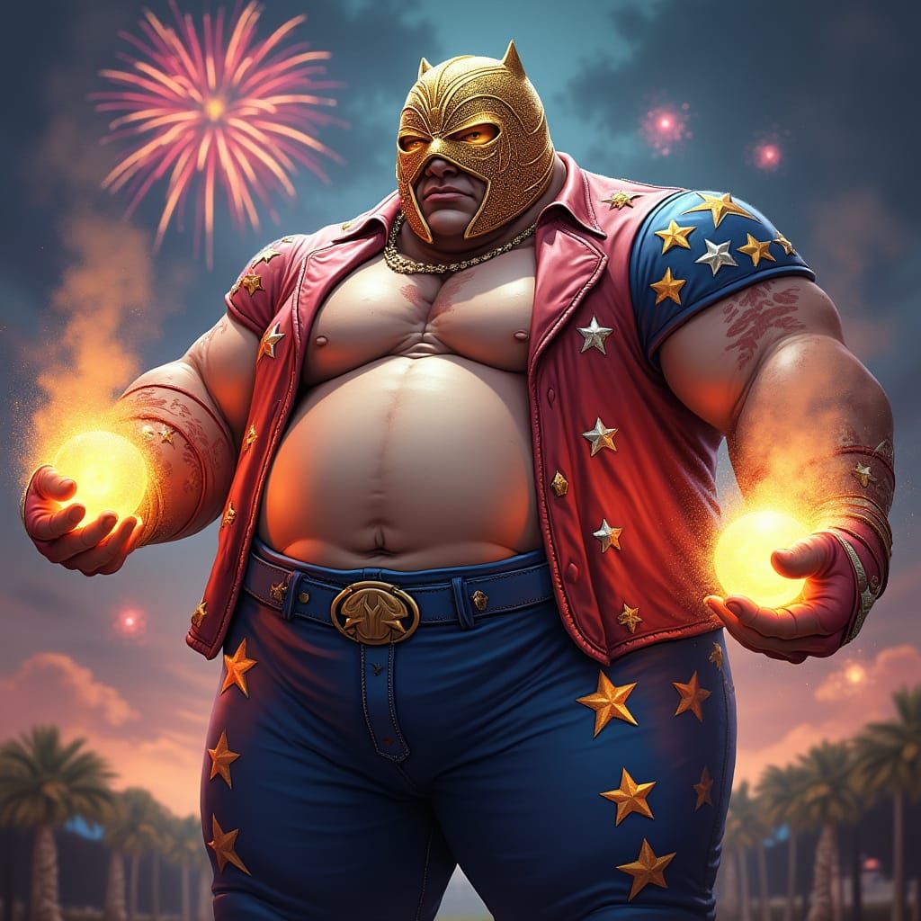 Imposing Luchador with Star Mask, Comic Book Art