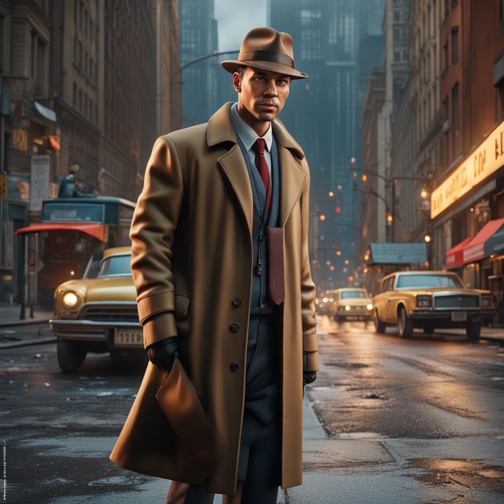Photorealistic Detective Portrait in a Vibrant Metropolis