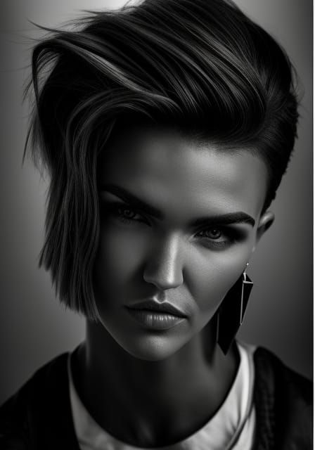 Haunting Black and White Portrait in Cyberpunk Style