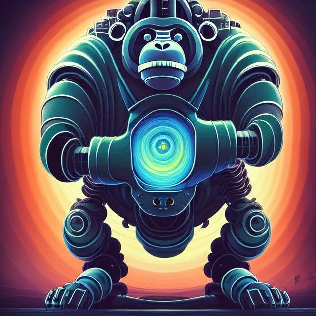 Cybernetic Ape Roars in Futuristic Landscape