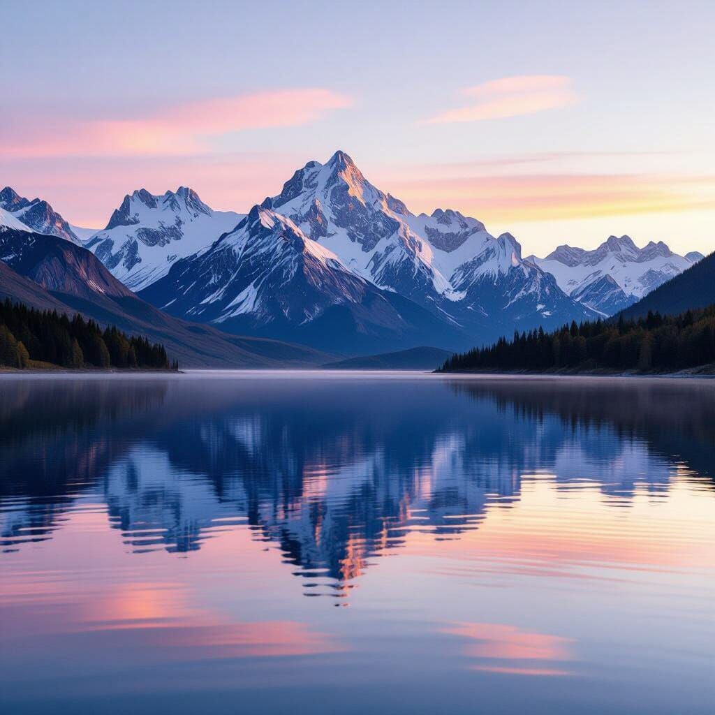 Serene Alpine Lake Reflections at Dawn