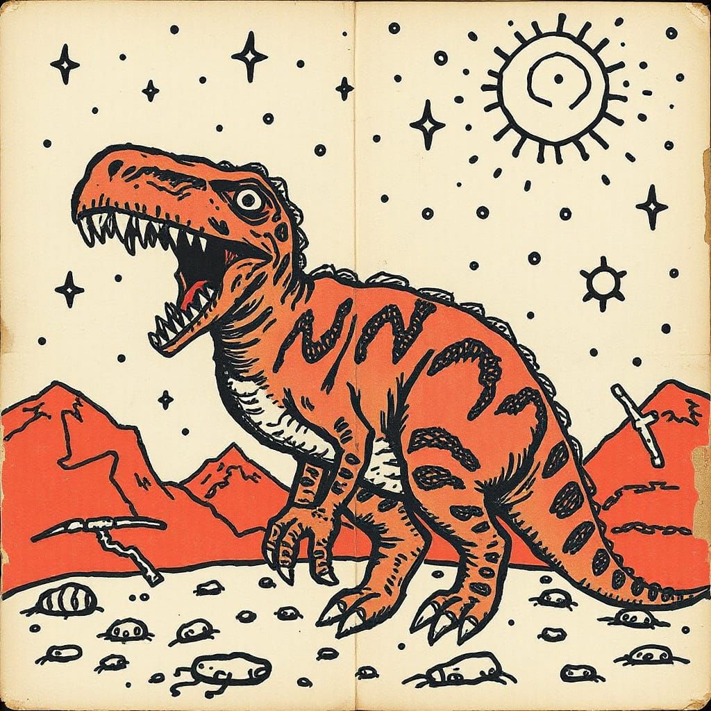 Cosmic Dinosaur with Eyeball in Vintage Style