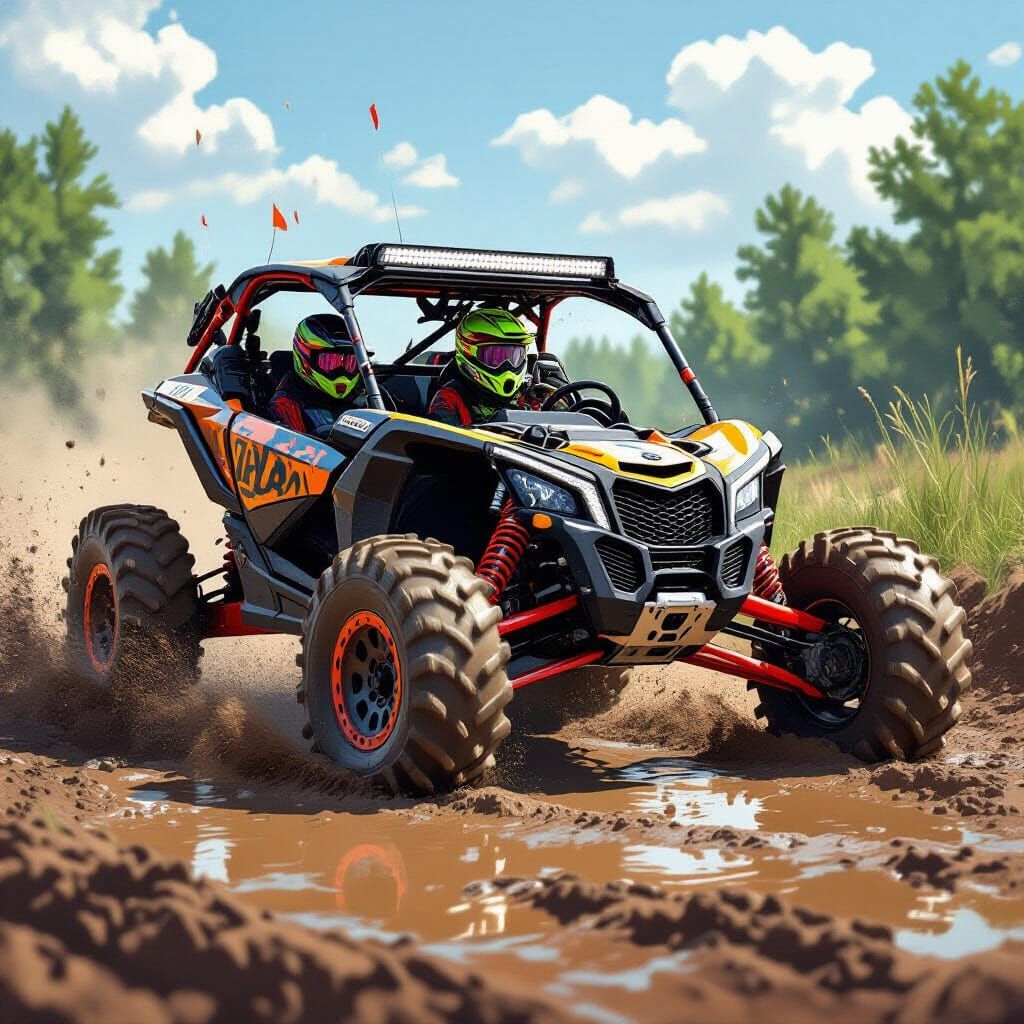 Muddy Can-Am Maverick X3 Race in Deep Mud Hole