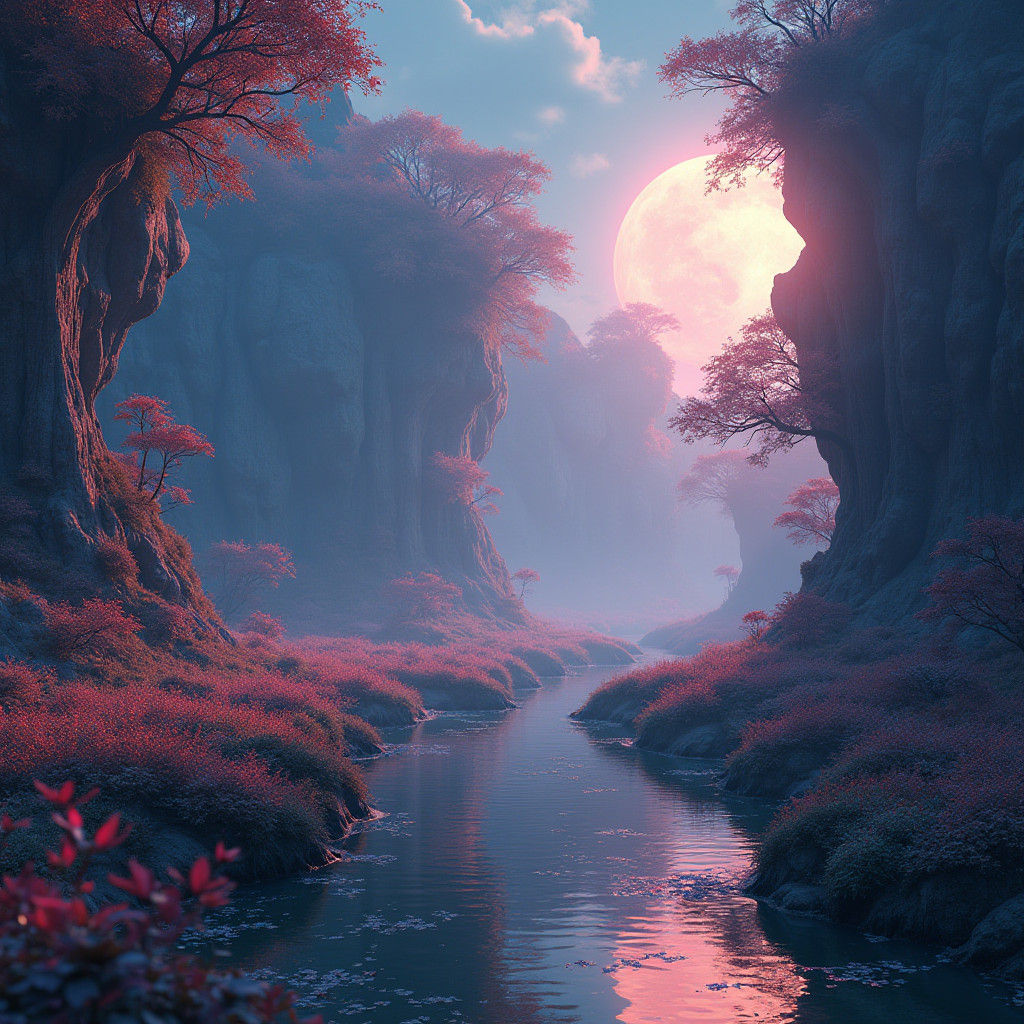 Surreal Fantasy World with Intricate Textures and Complement...