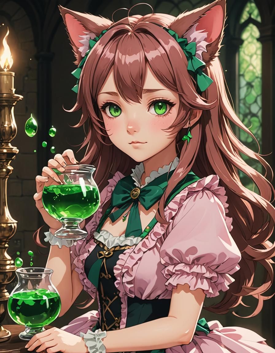 Magical Anime Princess with Cat Ears