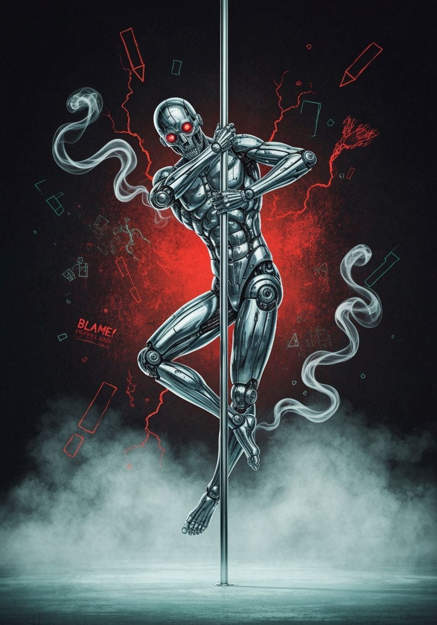 Biomechanical Fembot Pole Dancing in Cyberpunk Style