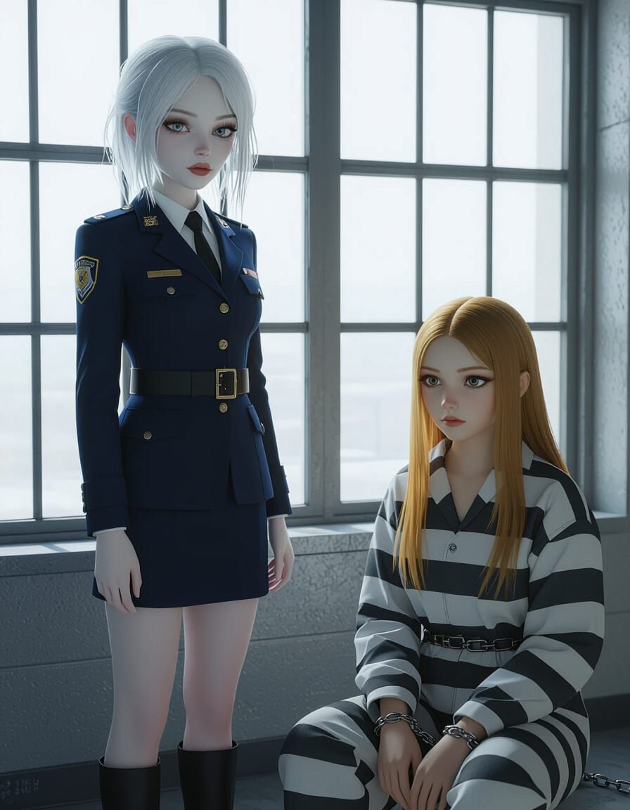 Albino Woman in Police Uniform, 3D Realistic Style