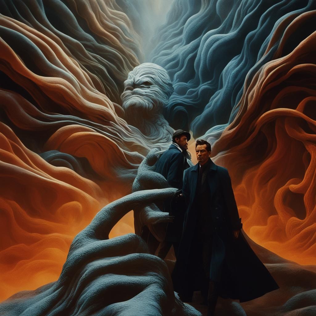 Surrealist Landscape with Two Men Walking into the Unknown