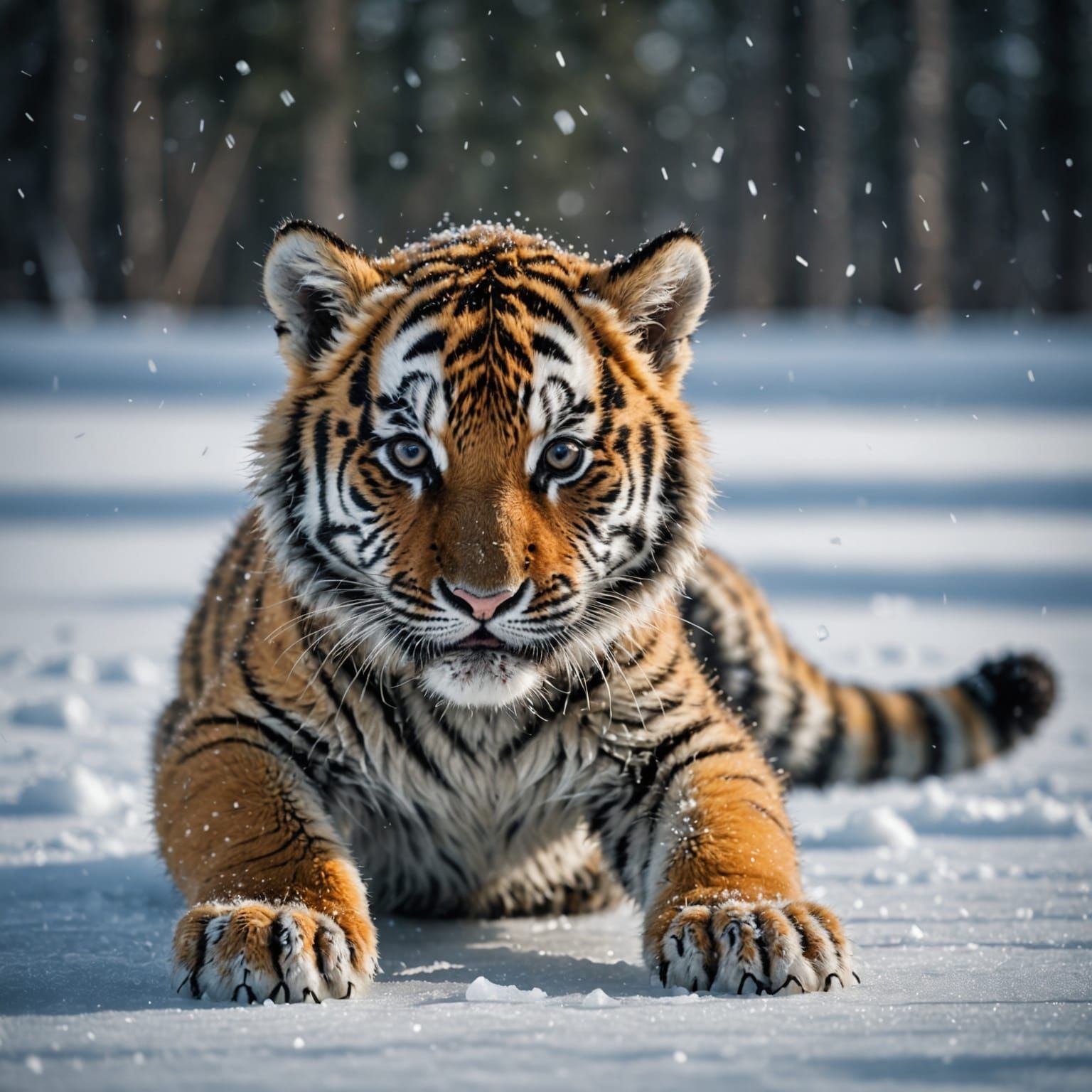 Siberian Tiger Cub Slides on Ice