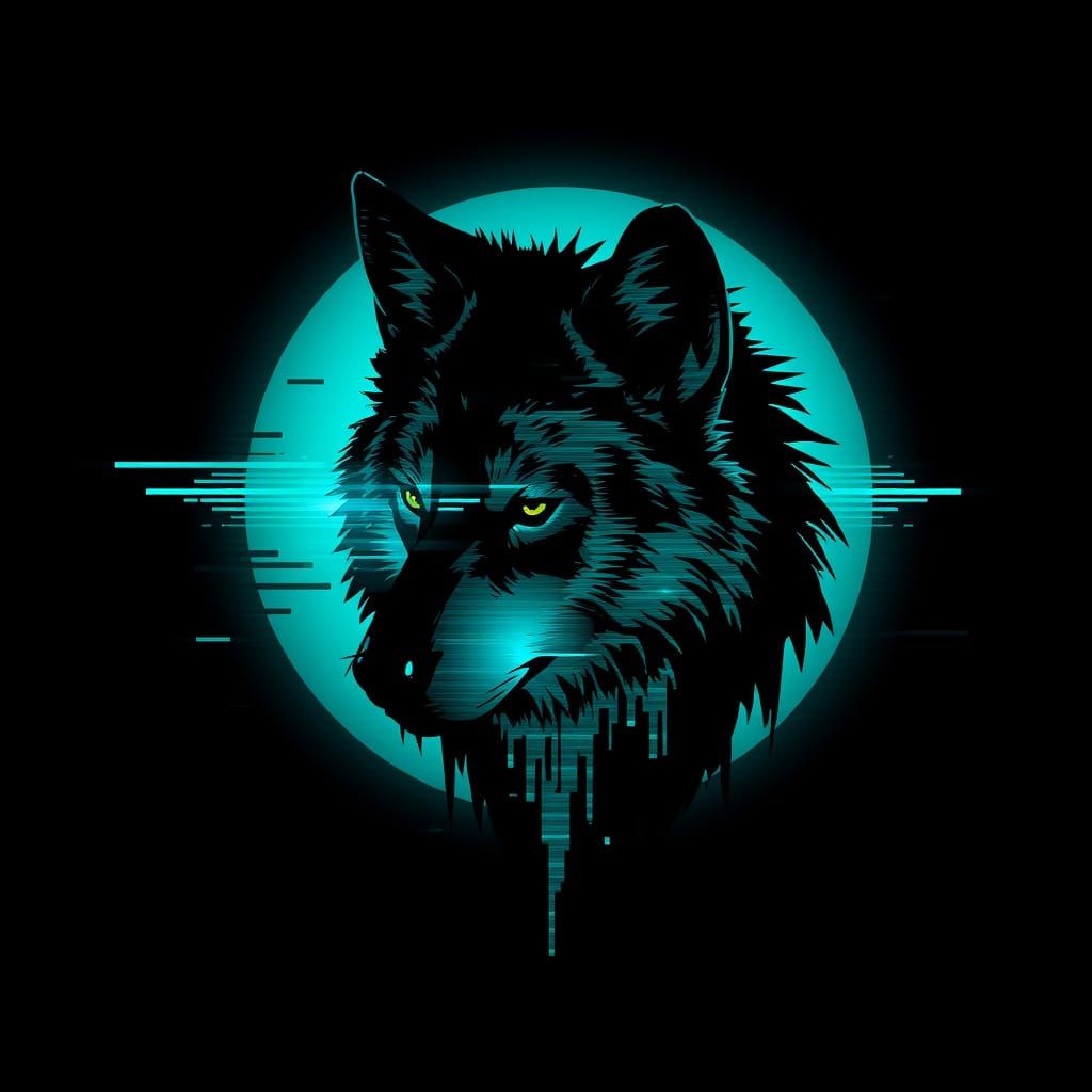 Wolf Silhouette in Glitchwave Art