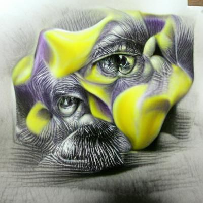 Escher-Inspired Hyperdetailed Drawing in Charcoal and Violet...