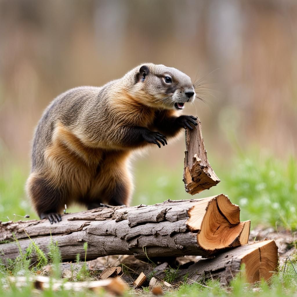 Woodchuck Logs on a Winter Morning
