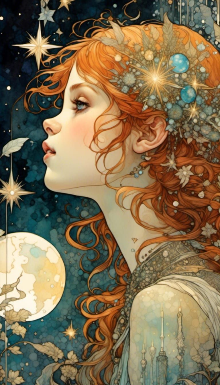 Surreal European Portrait of Copper-Haired Girl Under Shooti...