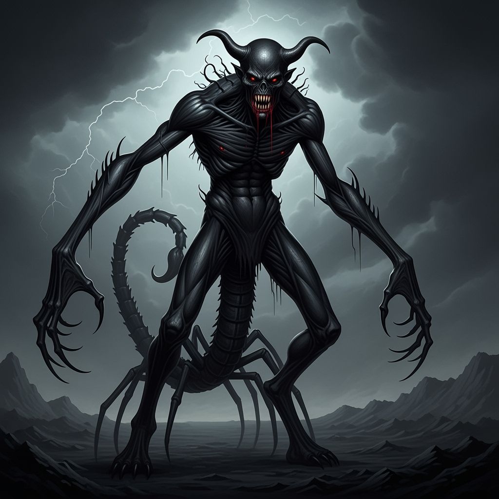 Terrifying Black Entity with Scorpion Tail