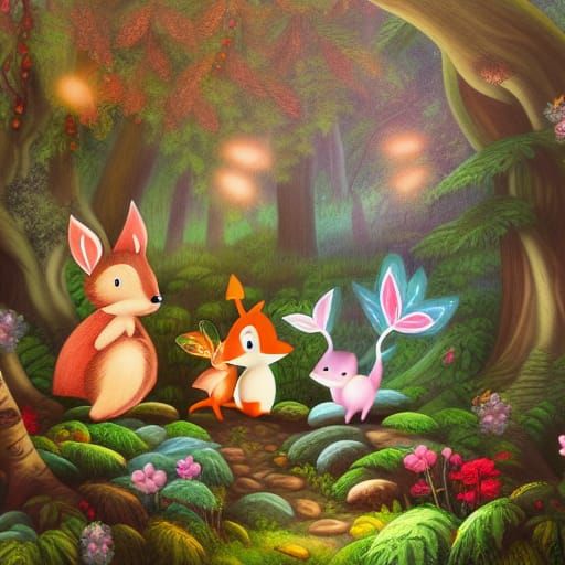 Whimsical Woodland Creatures in Enchanted Fairy Realm