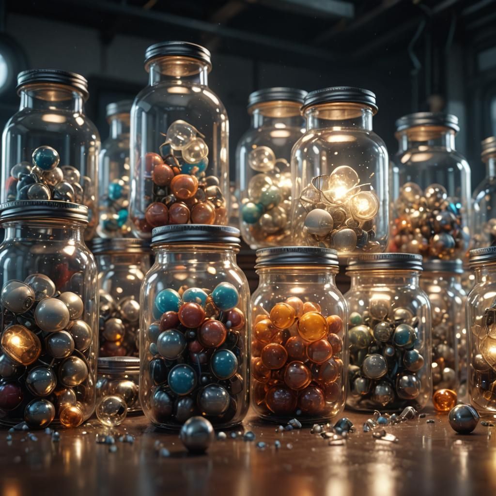 Surreal Science Lab with Glass Jars Containing Unsettling Vi...