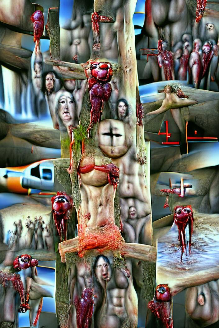 Grotesque Hyperrealistic Jesus Christ Crucifixion in Vibrant...