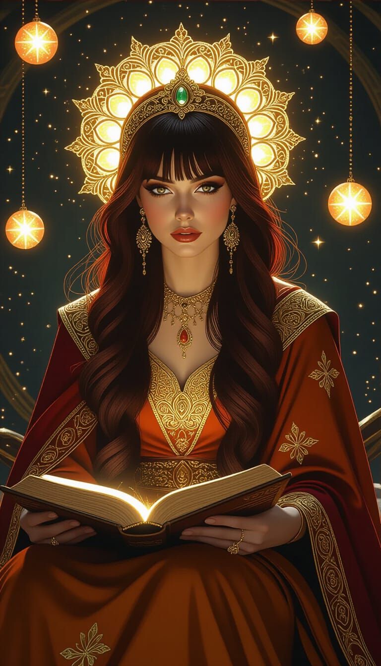 Mystical Woman with Golden Headdress in Cinematic Style