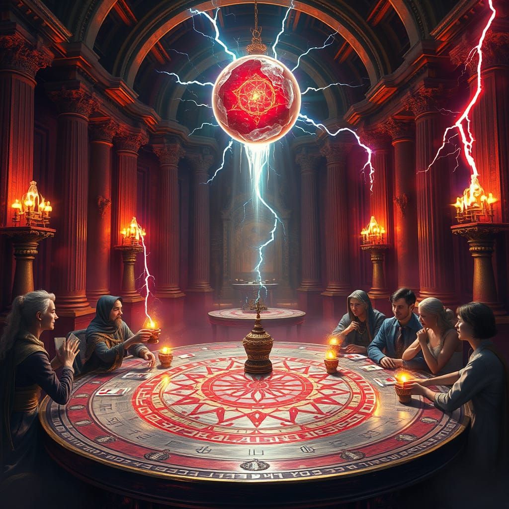 Ethereal Cathedral Scene in Vibrant Colors and Glowing Orbs