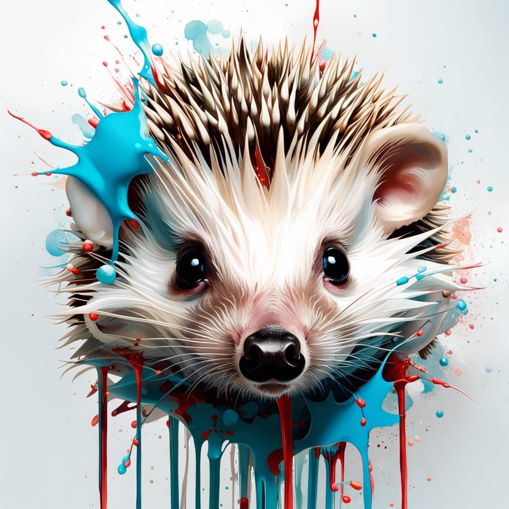 Chibi Hedgehog Oil Painting with High Contrast and Deep Colo...