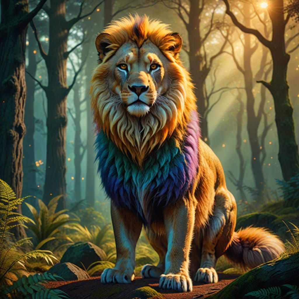 Lion-Fox Hybrid in Forest: Fantasy Concept Art