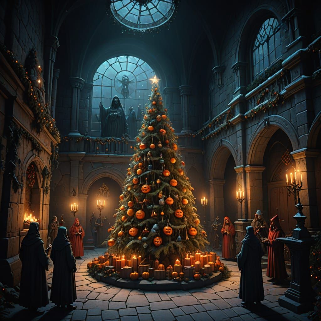 Undead Carolers Haunt Festive Crypt in Fantasy Art