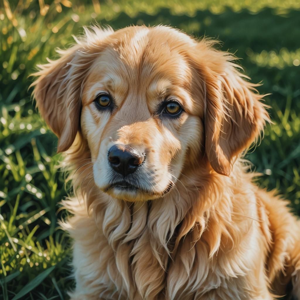 Vibrant Miniature Golden Retriever Portrait in Oil Painting...