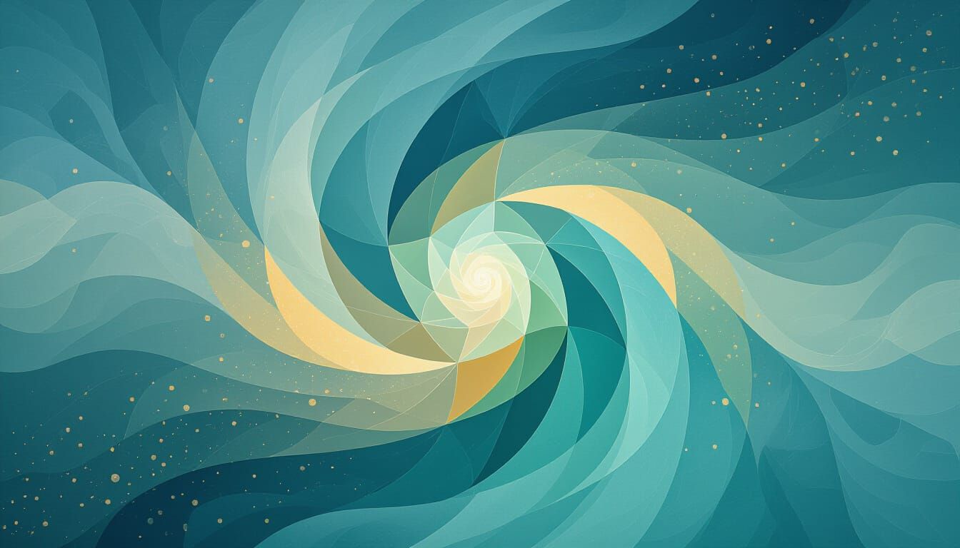Abstract Vortex of Calming Blues and Greens with Golden Ligh...