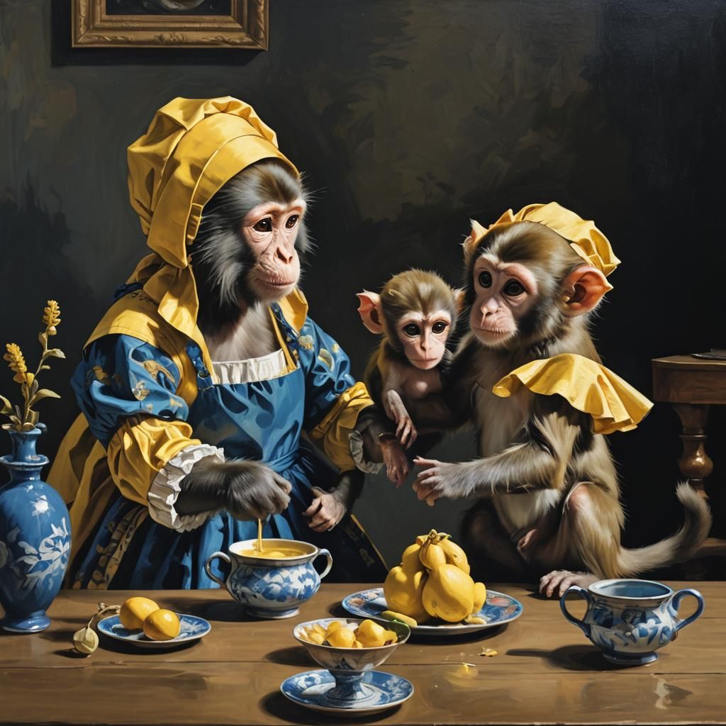 Monkeys in Harmony with Baby Amidst Soft Colours