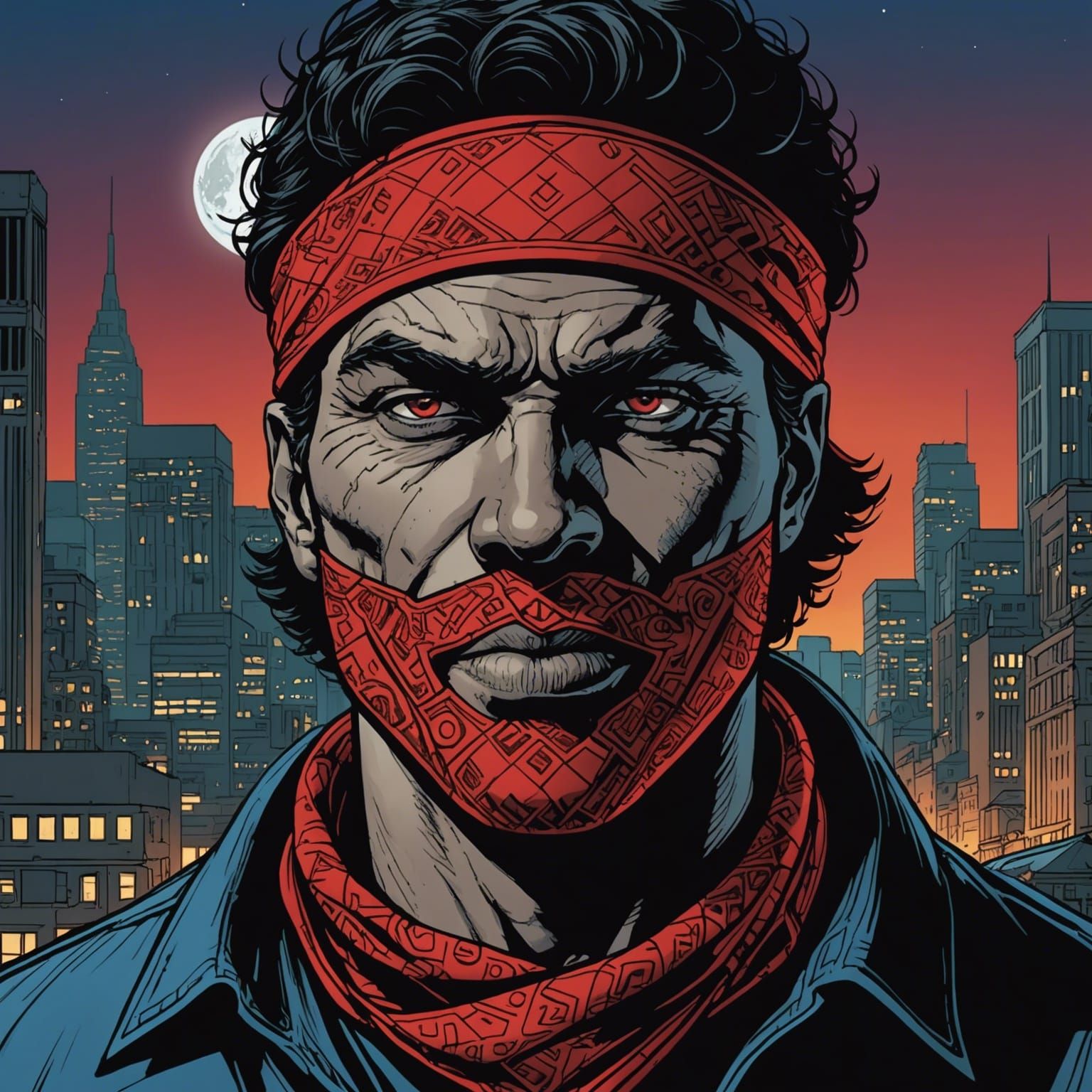 The Shadow's Mysterious Gaze in a Dark Cityscape