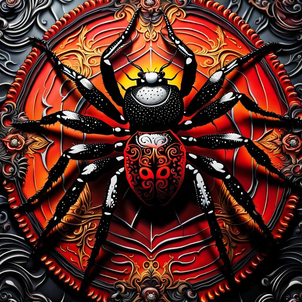 Ethereal Spider Queen in Whimsical Rainy Day Scene