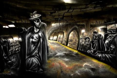 Steampunk Subway Station in Film Noir Style