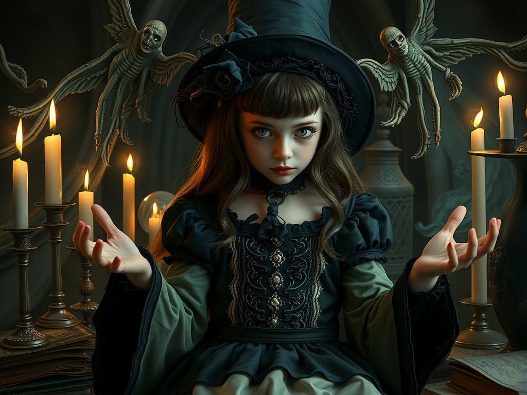 Mystical Gothic Girl Summons a Spirit