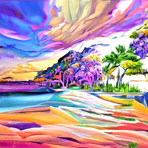 Hyperrealistic Paradise Island Landscape in Vibrant Colors