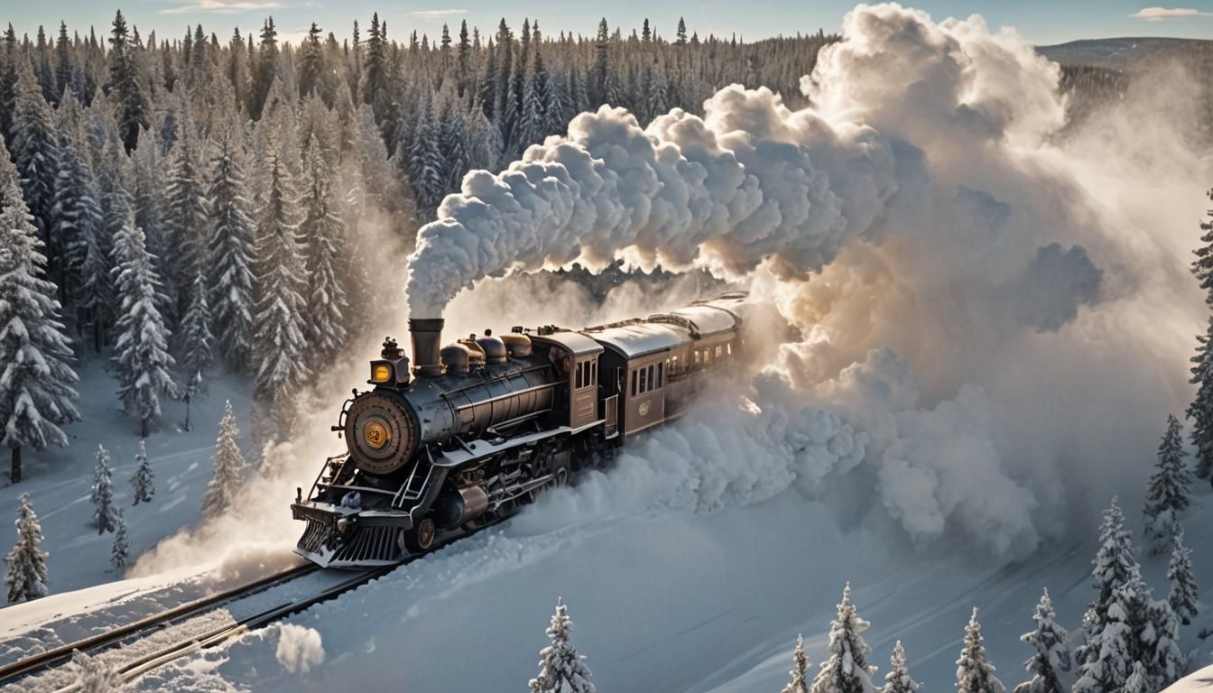 Steampunk Train Plows Through Snowy Landscape in Brilliant S...