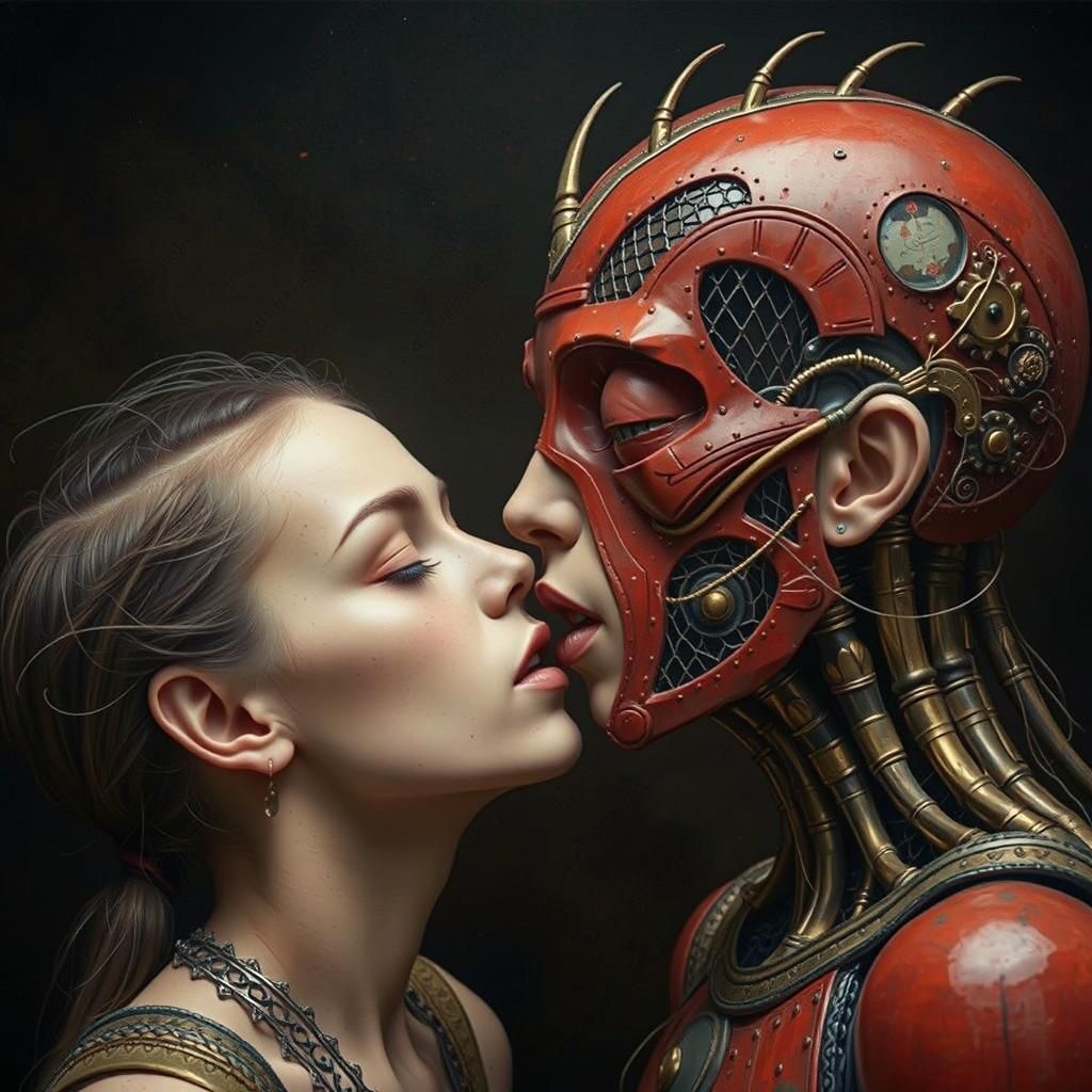 Hyperdetailed Lovers' Embrace in Intricate Precisionism