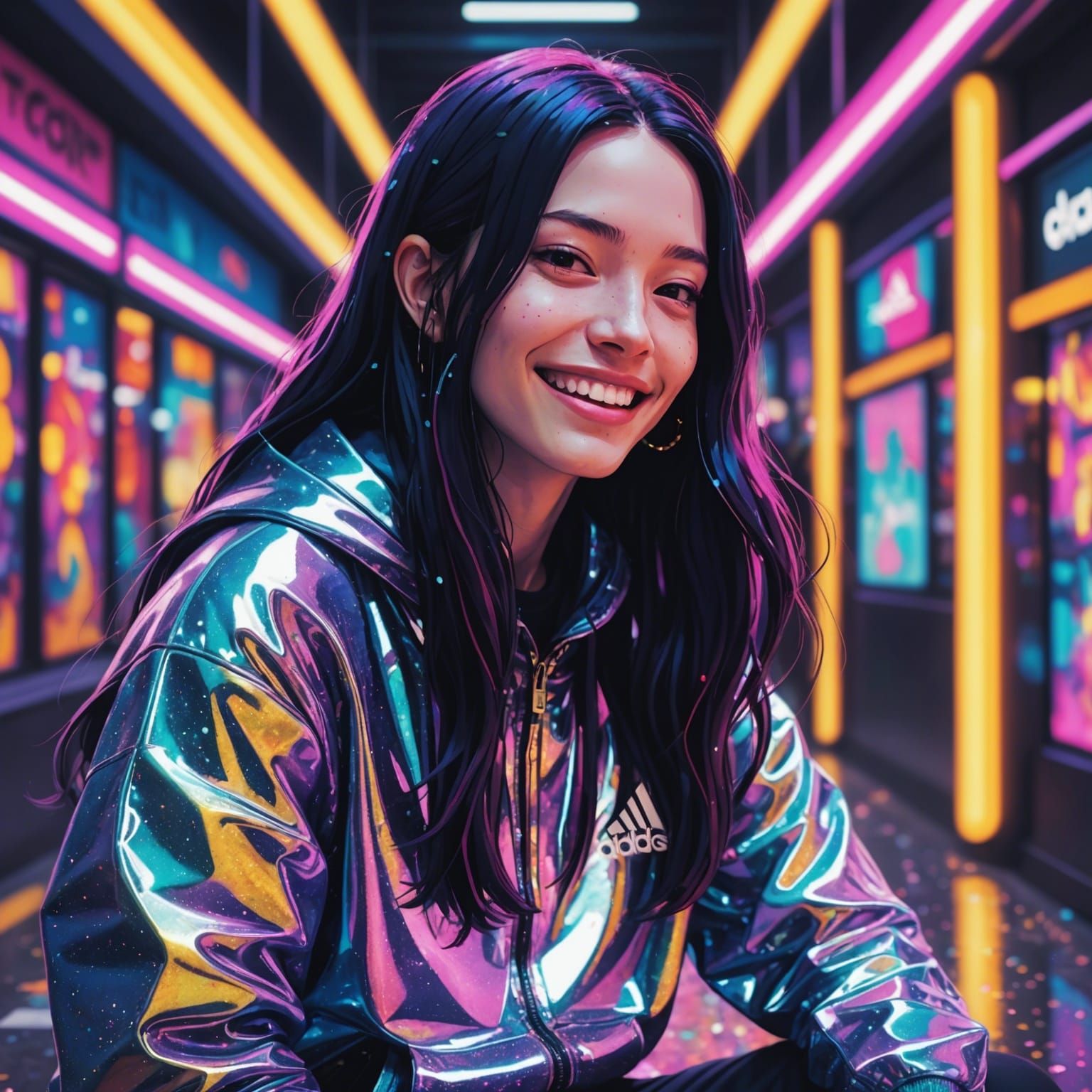 Trippycute Marceline neon colorful otherworldly laughing Jesus Christ with golden teeth and diamond shining Adidas track...