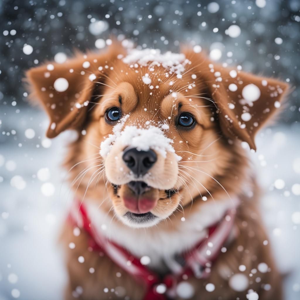 Joyful Puppy Plays in Festive Snow Scene