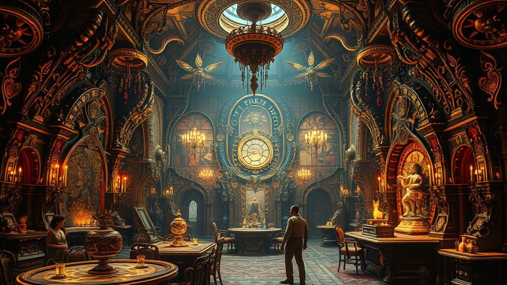 Luxurious, Dreamlike World in Opulent, Biomechanical Style