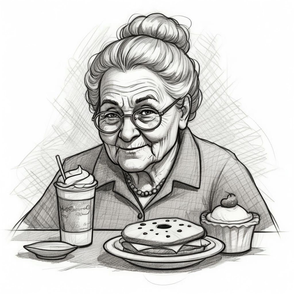 Expressive Crosshatch Sketch of American Foods in a Loose, H...