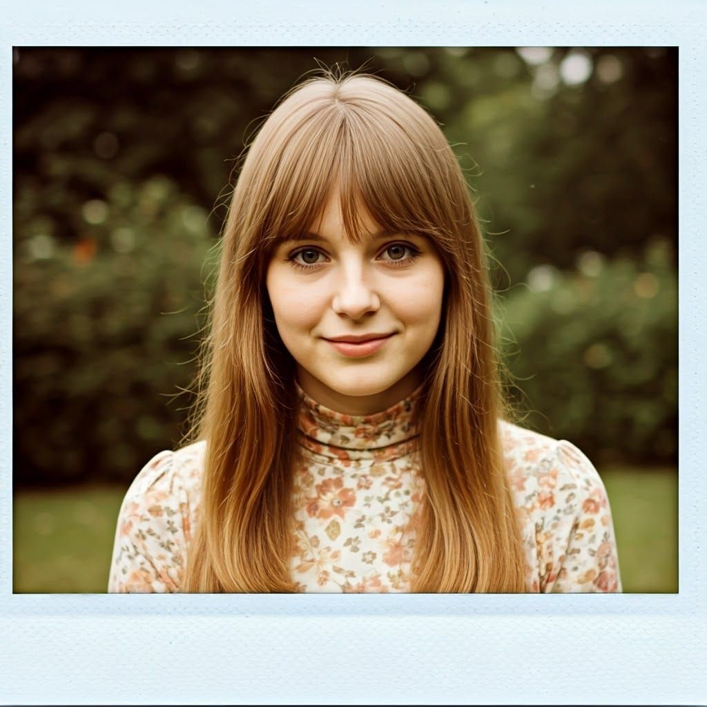 Nostalgic 1970s Woman in Floral Dress